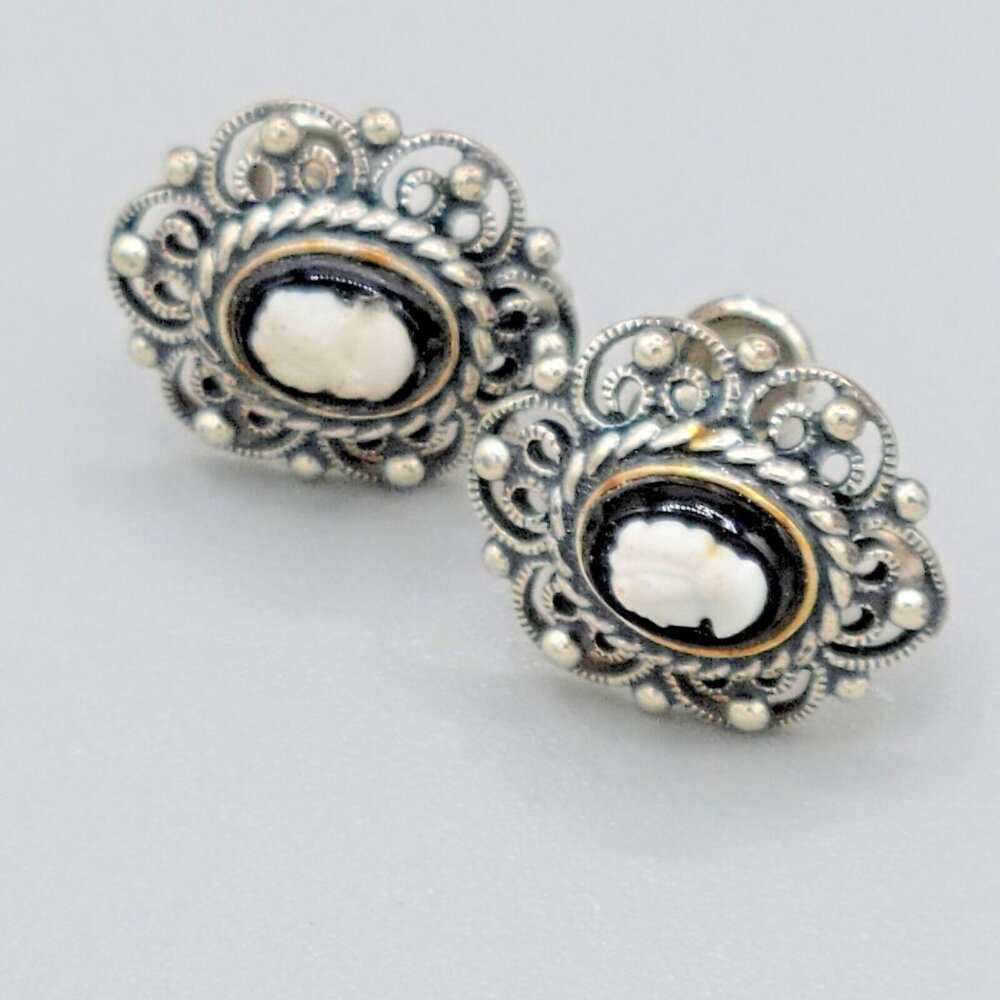 Vintage Danecraft Sterling Silver Filigree Mini Cameos Bracelet Earrings Set - Picture 2 of 13